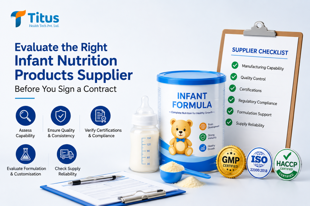 Infant nutrition products supplier checklist covering manufacturing capability, quality control, certifications, compliance, formulation support, and supply reliability.