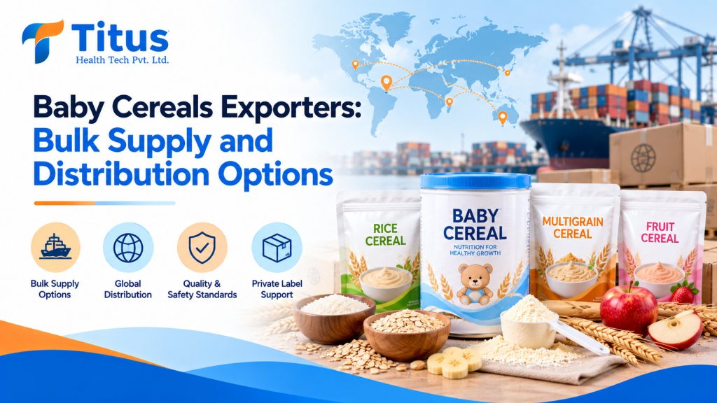 Cartons of infant rice and multigrain cereal packed on pallets for export shipment
