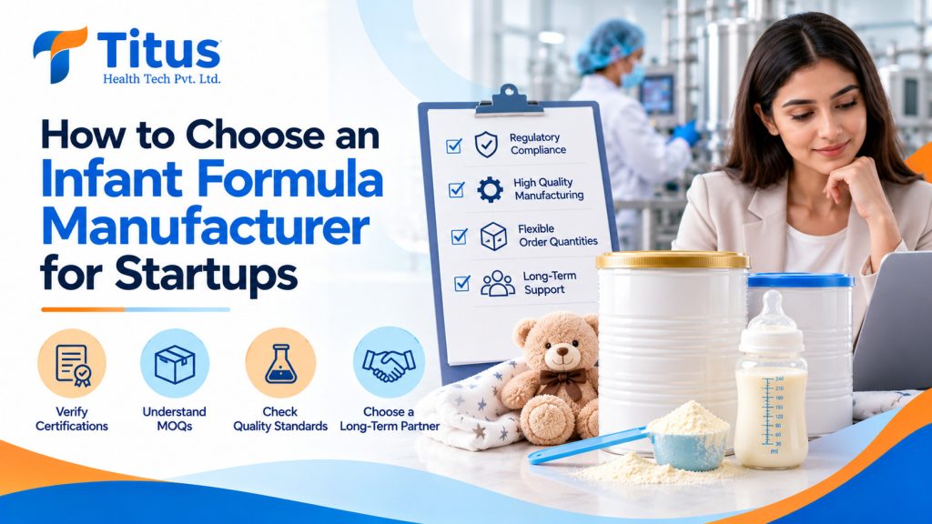 Founder reviewing infant formula tins and sample packs with a manufacturing quality team